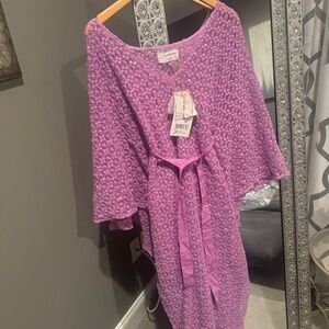 SUNDRESS Helene Crochet Sequin Kaftan, Lavender, XS/S